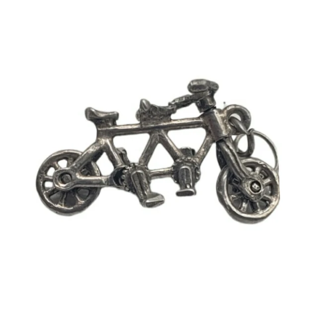 Vintage Silver Charm Bike Bicycle Double Tandem Wheels & Pedals Move Movable