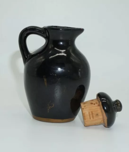 Vintage Redware Pottery Miniature Pitcher Jug With Handle And Lid Cork Stopper