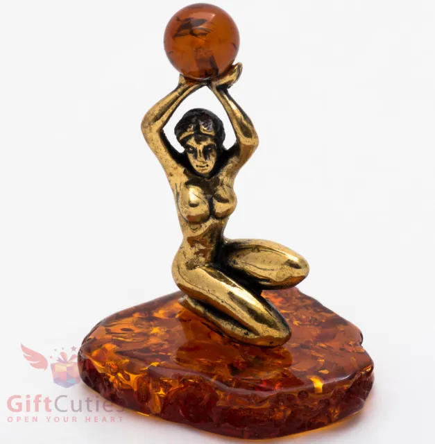 Solid Brass Amber Figurine Woman Goddess Caryatid IronWork