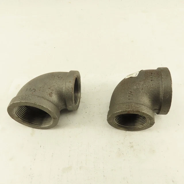 Anvil 1-1/2 to 1-1/4" NPT Skd 40 Malleable 90° Reducing Elbow Black Pipe Lot/2