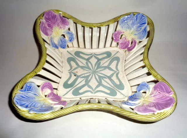ANTIQUE 19th C. MAJOLICA ART NOUVEAU BREAD BASKET Numbered M 2883