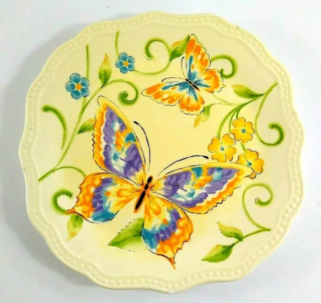 Pier 1 Imports Butterfly Botanica Lunch Plate Small Ironstone Yellow Spring 9"