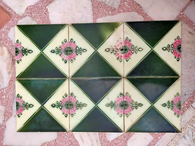 6Pc Antique Majolica Floral Design Art Nouveau Architecture Tiles,England