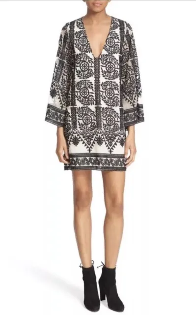 Nwt! Alice + Olivia Katt Embroidered Boho Kaftan Mini Dress Xs  Blogger Pick