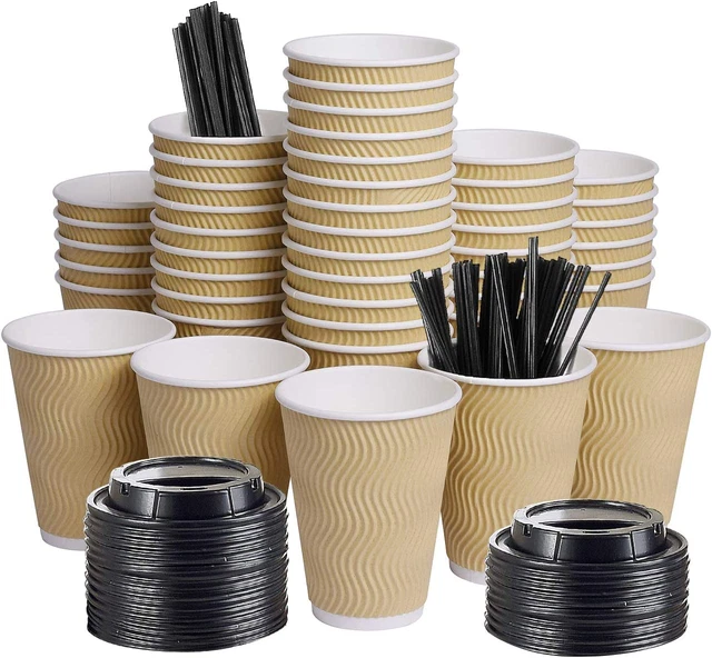 12Oz 100 Packs Insulated Kraft Ripple Wall Disposable to Go Paper Coffee Cups fo