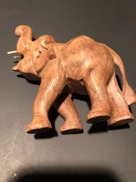 Elephant Hand Carved Wood Vintage  5x6