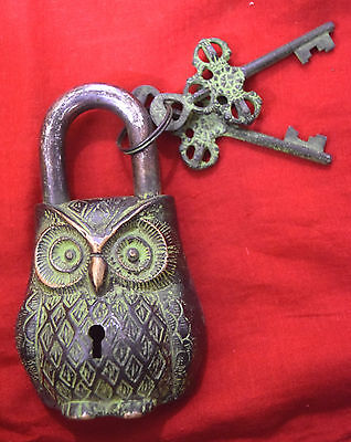 Owl Shape Lock Heavy Vintage Brass Padlock Green Colour Owl Padlock BM171