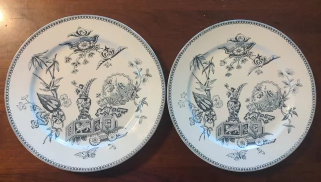 Pair T Elsmore & Son Aesthetic Blue Transferware Plates English Staffordshire...