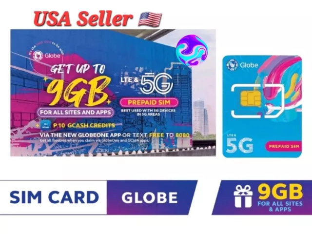 GLOBE 5G Prepaid Roaming Philippines SIM Card LTE Tri-Cut Mini Micro Nano w 150 3