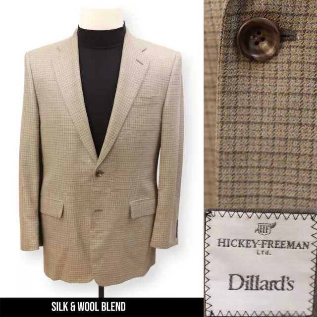 HICKEY FREEMAN mens beige squares wool & silk sport coat suit jacket blazer 38 R