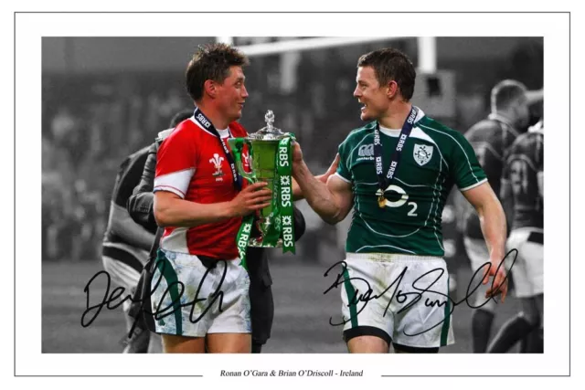 Brian O'driscoll & Ronan O'gara Signed Photo Print Autograph Ireland Rugby