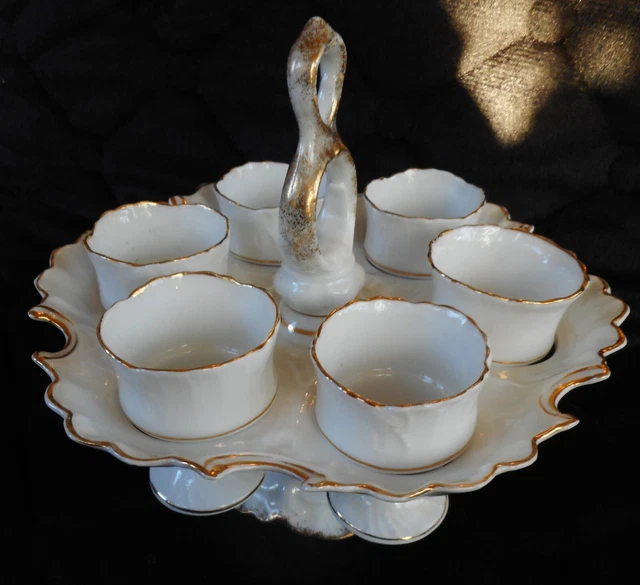 présentoir porte-coquetiers ancien en porcelaine / fleurettes