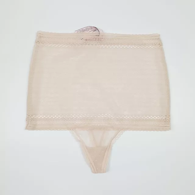 Victorias Secret Beige Lace Thong UK Small High Waisted Brief Underwear Lingerie