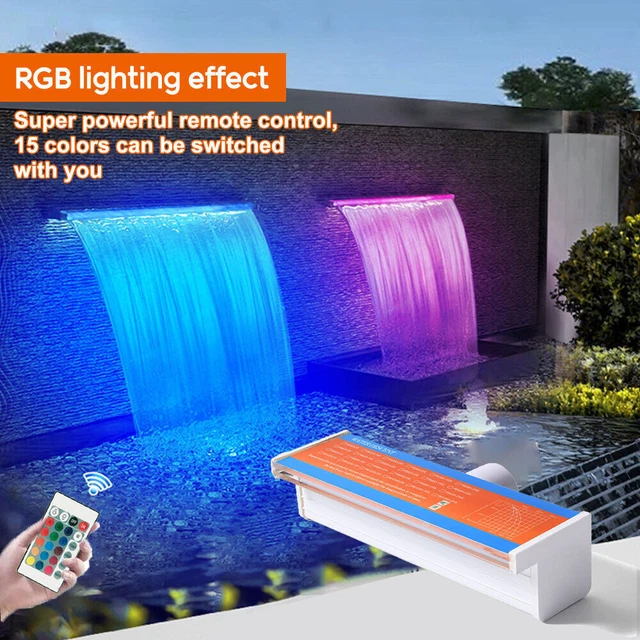 12 inch Swimming-Pool Waterfall Fountain w/ LED-Lights-15 Color Changing Water