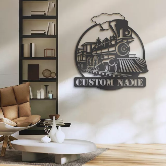 Custom Steam Engine Train Locomotive Metal Wall Art with LED Light Home Decor