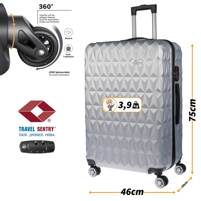 Valigia Rigida Christian Wippermann 90L, Nera, 44x64x27,5 Cm, Con 4 Ruote, Uomo/unisex