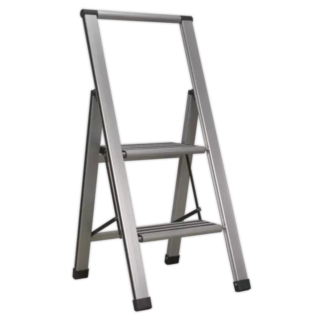 Sealey Aluminium Professional Folding Step Ladder 2-Step 150kg Capacity Garag...