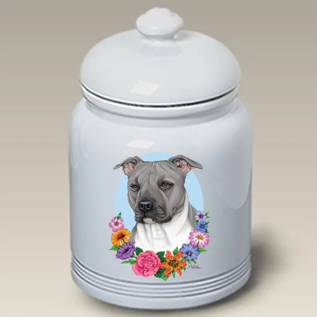 Blue and White Pit Bull Terrier Ceramic Treat Jar TP 47500