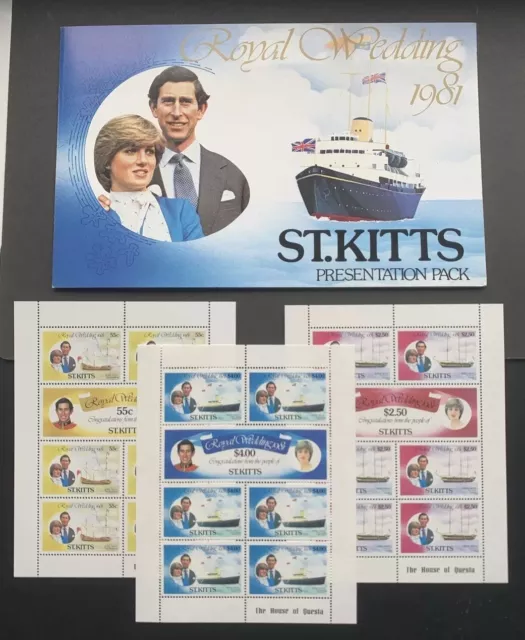 St Kitts 1981 royal wedding Presentation Stamp Booklet and Stamp Sheets MNH