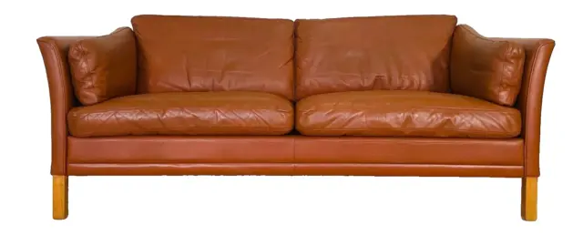 Vintage Danish Mid Century Mogens Hansen 2.5 Seater Cognac Leather  Sofa