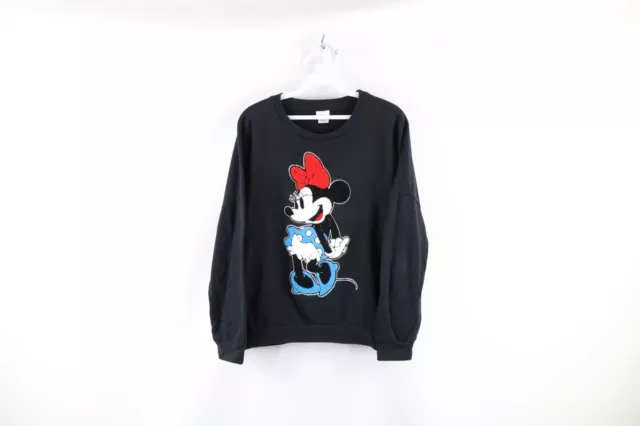 Vintage Disney Womens Large Faded Felt Patch Minnie Mouse Crewneck Sweatshirt