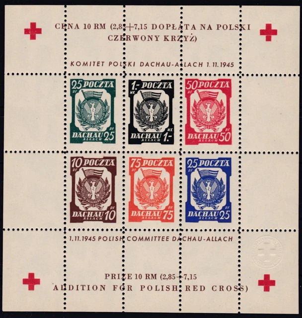 Deutsche Lagerpost Dachau Rot Kreuz Block Gezähnt TOP Zustand