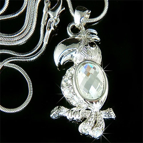 Collier Pendentif Perroquet Bleu Et Or Avec Cristaux - Bijou Fantaisie Femme, Occasion Très Bon état