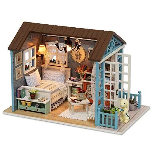 DIY Miniature Dollhouse Kit, 1:24 Scale Wooden Mini Doll House Accessories wi...