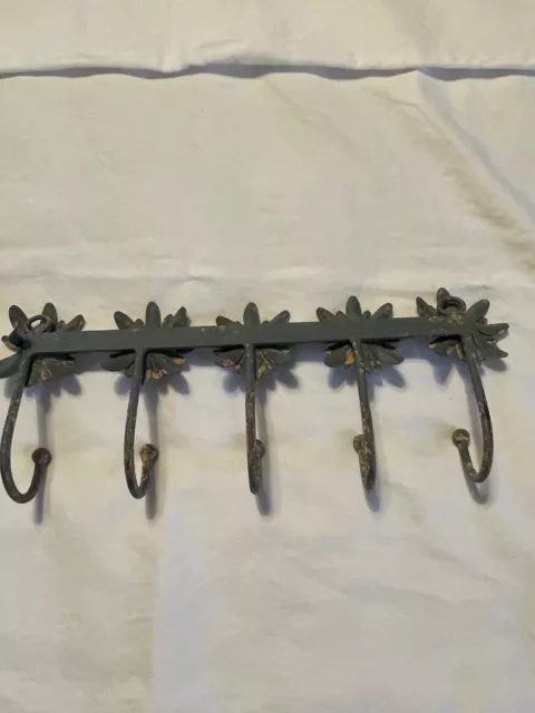 Rustic Cast Iron Flower 5 Hook for Keys,Masks,Towels, Misc… Indoor~Outdoor