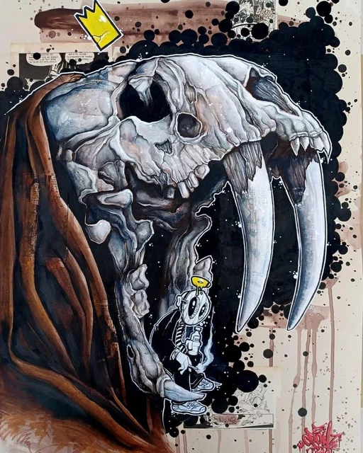 Œuvre D'art Urbain OPOIL – Composition Mixte Sur Papier, Signée, 60x42cm, Avec KAWS, OBEY, MIST...