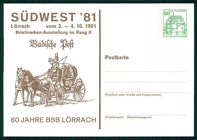 BRD PRIVAT-GA 1981 SÜDWEST LÖRRACH POSTKUTSCHE WASSERSCHLOSS INZLINGEN gi82