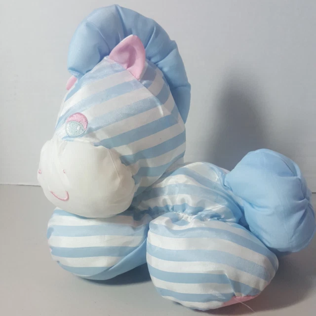 Vtg Fisher Price Puffalumps Plush Pony Zebra Horse 1991 Blue Stars Stripes 8"