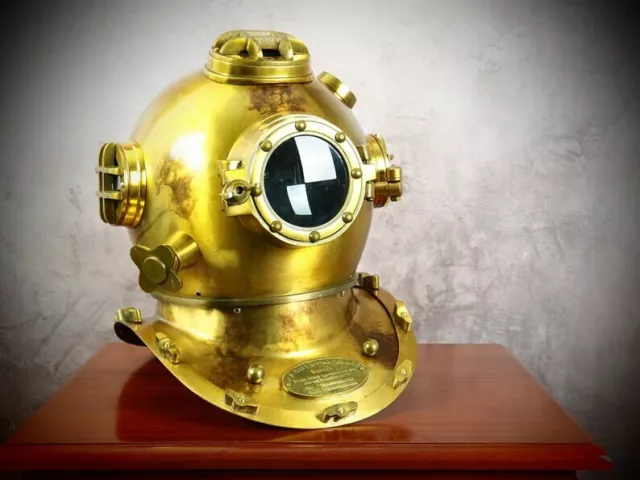 Solid Steel Antique Diving Helmet US Navy Mark V Divers Helmet Scuba Deep Sea 18