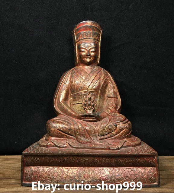 8.5" Old Tibetan Bronze Buddhism Sit Panchen Lama Guru Rinpoche Buddha Statue