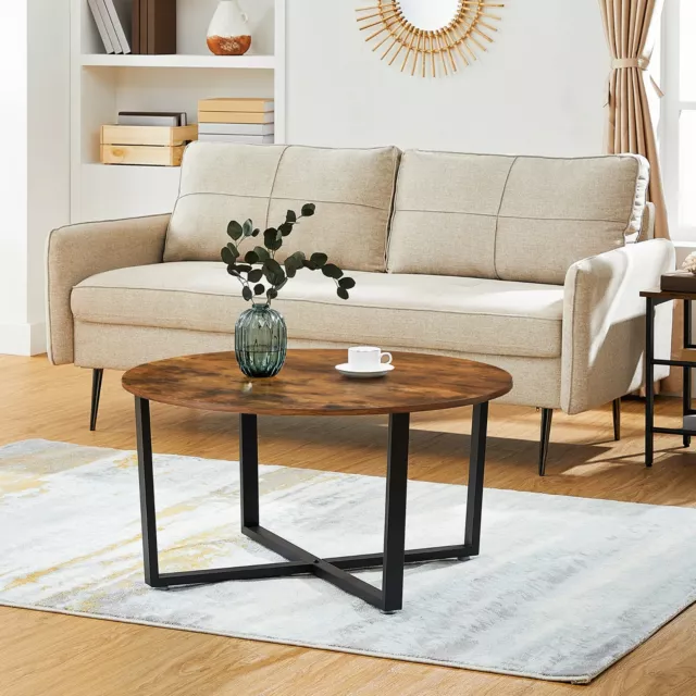 VASAGLE Coffee Table Wooden Living Room Furniture Round Metal Frame Retro LCT88X