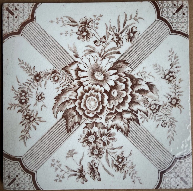 Antique England - Transfer Victorian Majolica Tile C1900