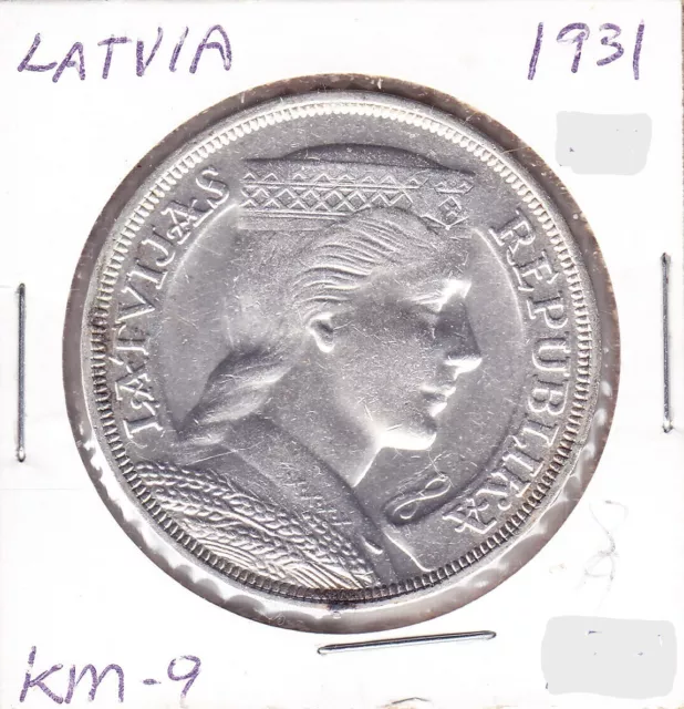 1931 Latvia 5 Lati (KM-9) .6711 ASW Silver!!   One-year issue