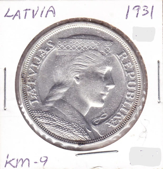 1931 Latvia 5 Lati (KM-9) .6711 ASW Silver!!   One-year issue