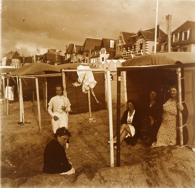 FRANCE Vacances Famille La Baule c1935 original photo stereo plate P74L16n1
