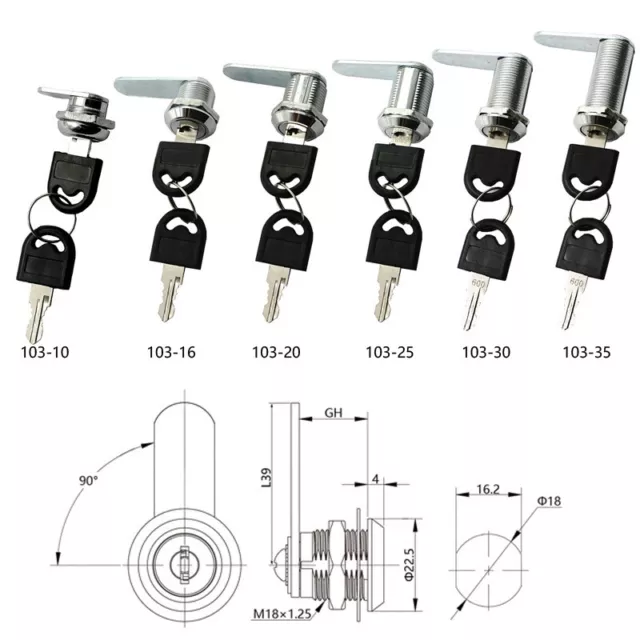 Cam Lock Locker Furniture Lock Post Mail Box Lock Camlock Cabinet Drawer 2 Keys 3