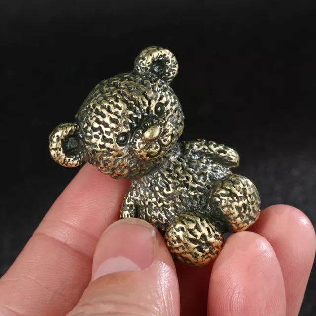 Solid Brass Teddy Bear Figurine Statue Home Office Ornament Animal Figurines