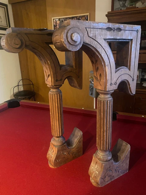 Pair of Antique Wood 1860's Architectural Salvage Corbel Mantle Bracket  Piano