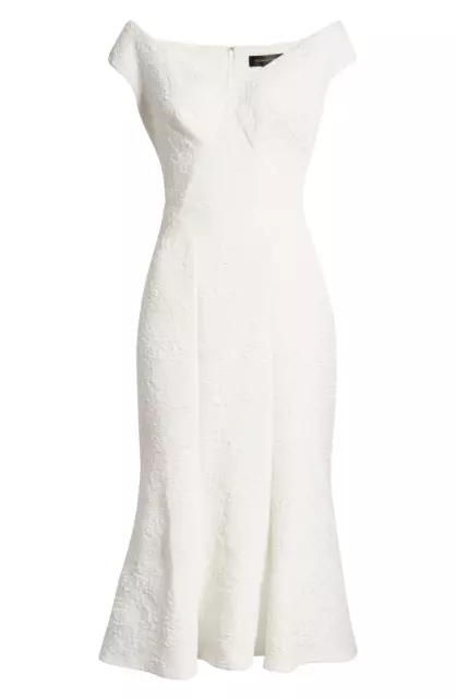 NWT TADASHI SHOJI Agnes Rose in White Jacquard Cap Sleeve Trumpet Dress 8