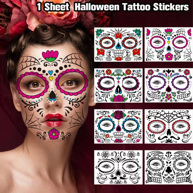 1 pieza pegatinas creativas de maquillaje temporal para tatuajes faciales divertidas de Halloween y
