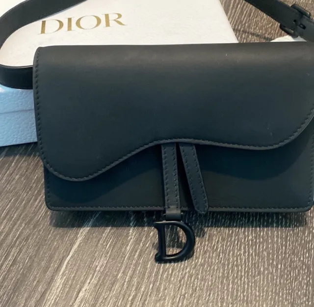 Christian Dior Saddle Belt Bag Leather Black
