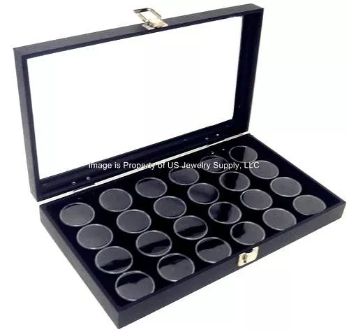 1 Glass Top Lid Black 24 Jar Box Case Display Gems Body Jewelry Gold Nugget