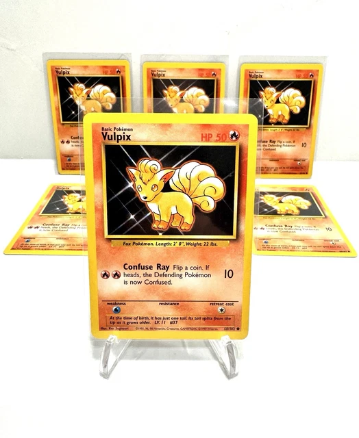 Cartes Pokemon Vintage Pokmon Base Set Vulpix Card 68/102  Near Mint  Condition, Unlimited Edition By WOTC Fire Type Common Card
