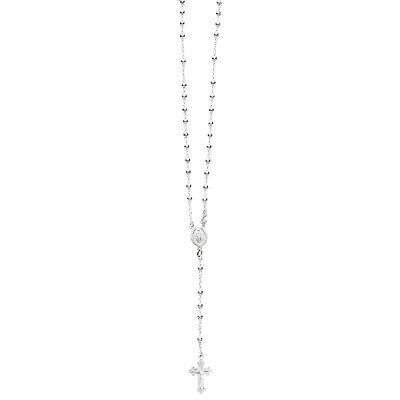 Sterling Silver Rosary Bead Necklace Virgin Mary Cross Made in Italy (20 Inches)