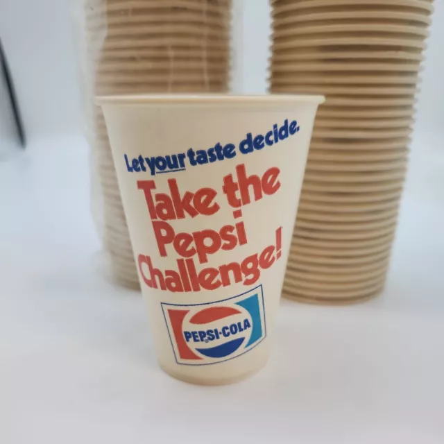 Vintage 1980s Pepsi Take the Pepsi Challenge Paper Cups Huge Lot 81 cups  7 oz 2