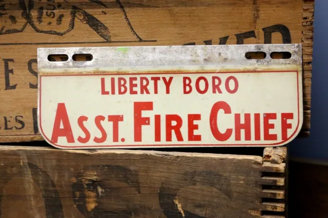 Vintage License plate topper FIRE CHIEF sign fireman firefighting Rescue Plaque
